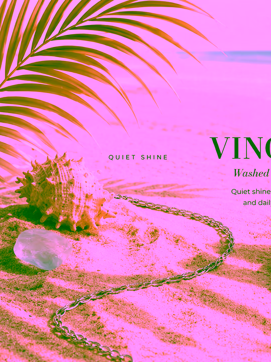 Vinora jewelry campaign composition on a shoreline